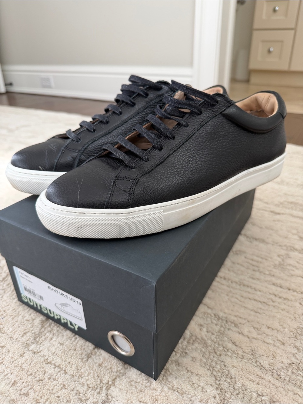 Suit Supply Black Leather Low-Top Men's Sneakers